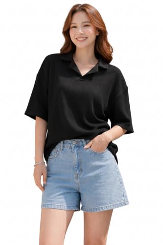 Image of Zilcon Oversized Tshirts for Women V-Neck Summer Short Sleeve Casual Loose Top