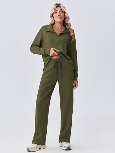 Image of PINSPARK 2 Piece Sets for Women 1 /2 Zip Sweatsuit Loose Fit Sweatshirt Straight Leg Pants 2026 Matching Outfit Fall Tracksuit