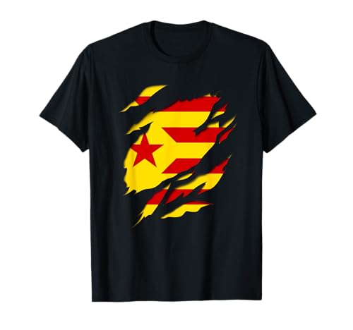 Lobro Design Camiseta de Bandera Estelada Vermella Independiente Catalana para Mujer, Manga Corta, Talla S, Negro
