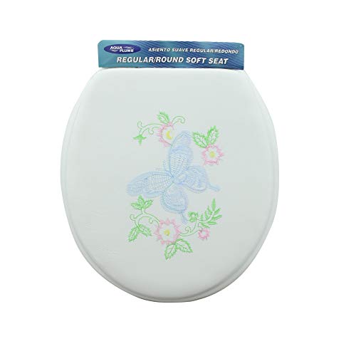 Aqua Plumb Aqua Plumb CTSEW Round Soft Toilet Seat - White with Embroidered Butterfly