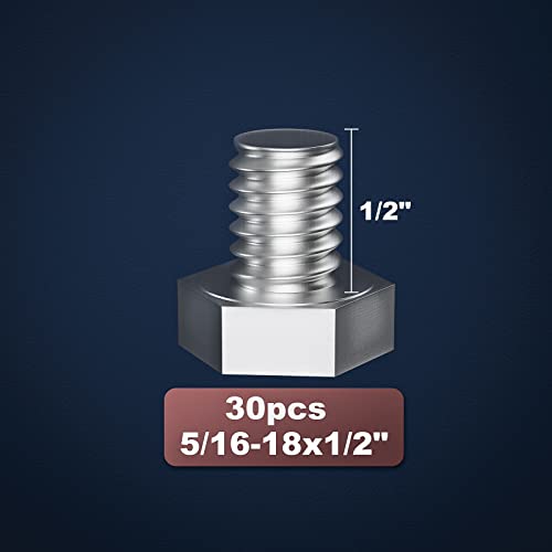 Image of 5 /16-18 x 1 /2 inch (1 /2 to 6 inch Optional) Hex Head Screw Bolt, Stainless Steel 18-8(304), Fully Threaded,30pcs