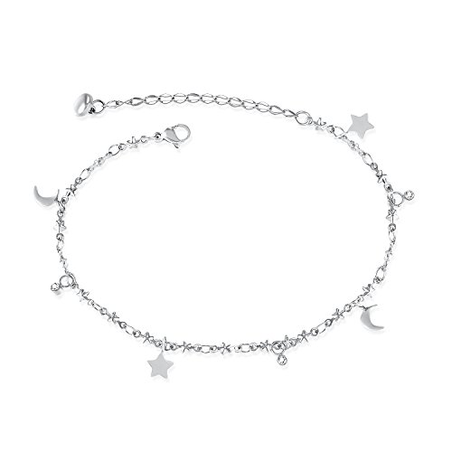 IFLYTREE - Tornozeleira ajustável em ouro rosa para mulher, design de estrela e lua, Aço inoxidável