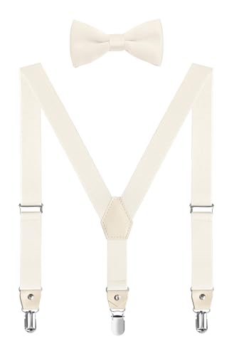 Suspenders for Boys and Men's Bow Tie Set Elastic Adjustable with Strong Metal Clips