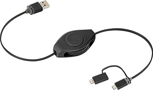 RETRAK Premier Retractable Lightning + Micro USB Charge & Sync Cable - Black
