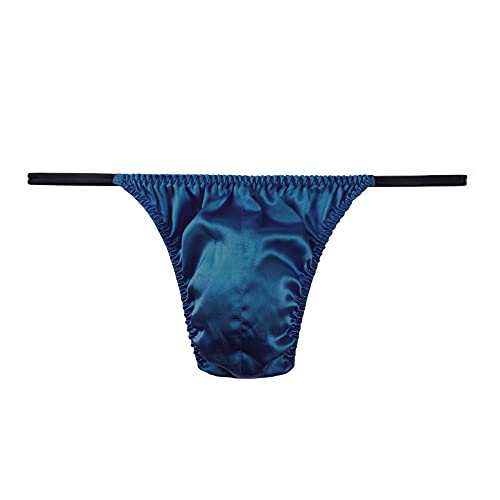 Silriver Men's Silk Satin Thong Pouch T - Back Bikini G-String Underwear (L/Xl, Lyons Blue) #TOP24