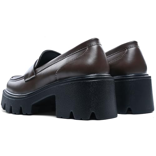 Image of Black Penny Loafers for Women - Women's Slip-On Platform Patent Leather Loafers, Chunky Comfort Shoes for Work & Dressy Occasions