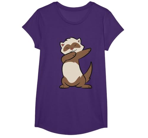 Dancing Ferret Cute Dabbing Ferret T-Shirt, Girls, Purple, Large