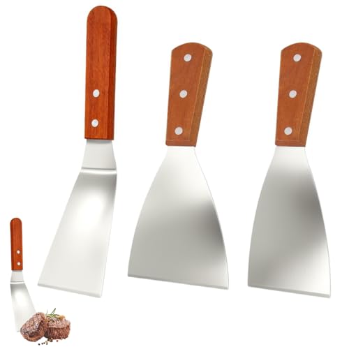 3 Piezas Espatula,Diferentes Tamaños y Estilos Espátula de Cocina,Espátula Parrilla Barbacoa,Stainless Steel Kitchen Spatulas,Spachtel Küche para Cocinas de Restaurantes y Fiestas de Barbacoa