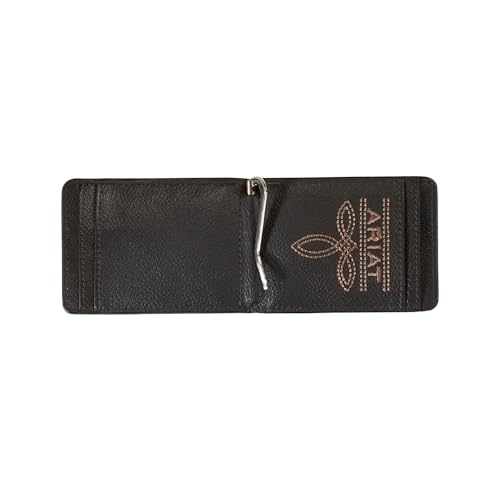 ARIAT Men's Genuine Leather Mexico Flag Emboridery Bifold Money Clip Wallet2