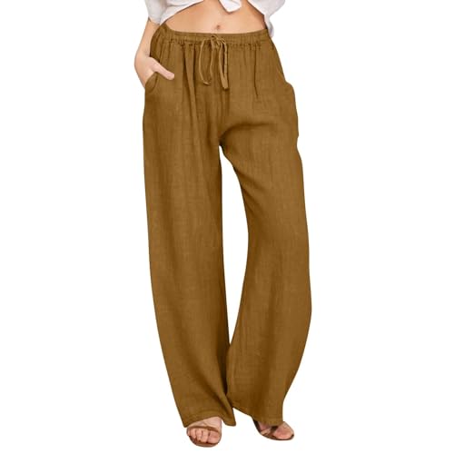 Nantdog Linen Pants Women 2025 Summer Beach Lounge Palazzo Trousers Loose Elastic Plus Size Drawstring with Pockets Pants