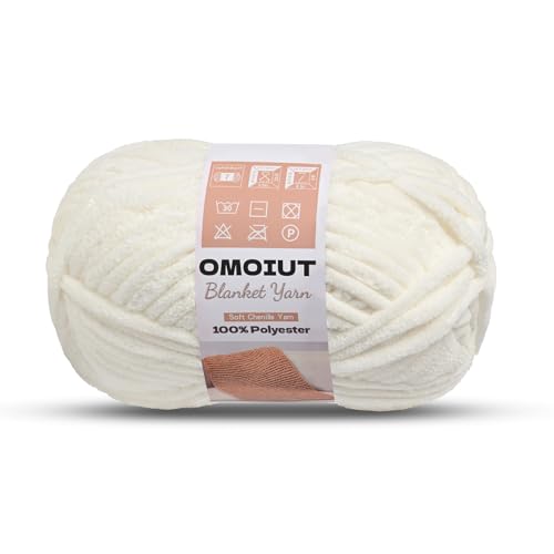 Image of OMoiout Chunky Chenille Yarn for Crocheting, Soft Baby Blanket Yarn, #7 Super Bulky, Chunky Knit Blanket Crochet Yarn, 7 oz /109.4 yds Fluffy Velvet Amigurumi Yarn(White)