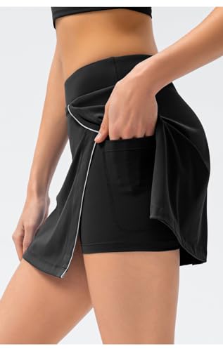 HHHCHPM Women's Cheerleading Sportswear Short Skirt Mini Summer Fitness Running Shorts with Pockets (Black,Large)