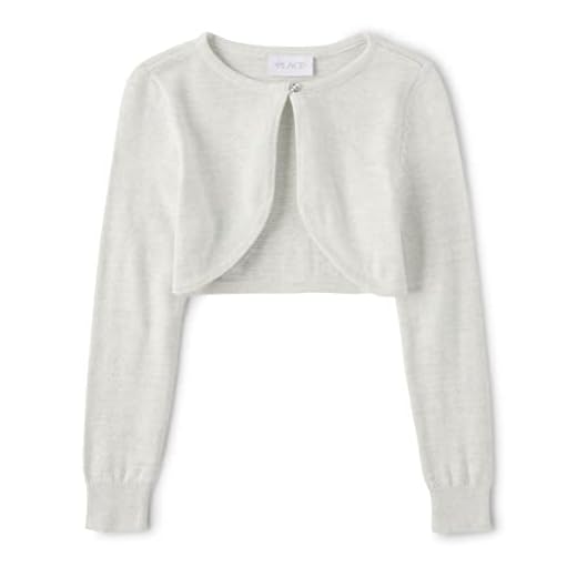 The Children's Place Girls' Long Sleeve Shrug Cardigan, Metallic White, Medium (7/8)