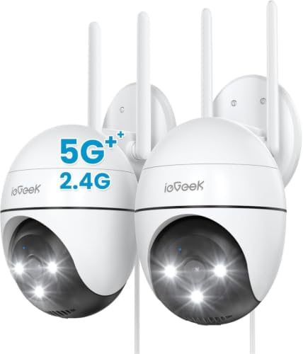 ieGeek 2K Überwachungskamera Aussen mit Kabel - 2,4/5G & 360°PTZ, 2 Stück | Automatische Verfolgung, WiFi Dome Outdoor IP Kamera, Farbige Nachsicht, Bewegungserkennung, Zwei-Wege-A