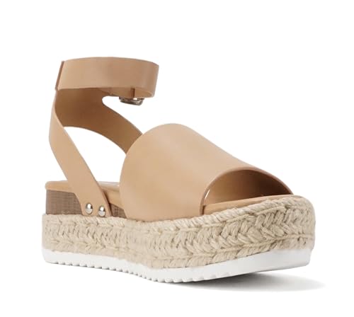 Image of Soda Topic Open Toe Buckle Ankle Strap Espadrilles Flatform Wedge Casual Sandal