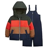 OSHKOSH B'GOSH Boys' 2-Piece Ski Jacket and Snowbib Snowsuit Set - Water-Resistant Winter Outerwear, Orange/Navy 5/6