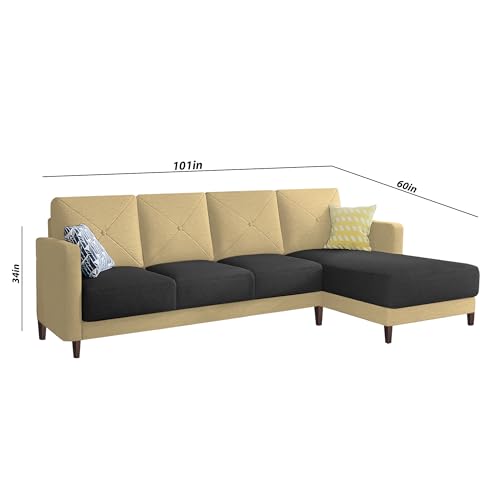 Image of Baloney RHS 6 Seater L Shape Sofa Set for Living Room (Cream Black Fabric) Premium Fabric Sofa
