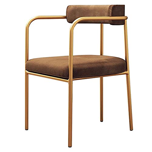 Silla de comedor tapizada con patas de metal, silla de maquillaje fácil de montar, silla moderna con respaldo, muebles elegantes de acento marrón, 51 x 45 x 76 cm
