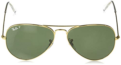 Ray-Ban RB3025 Classic Aviator Sunglasses, Polished Gold/Green Polarized, 58 mm2