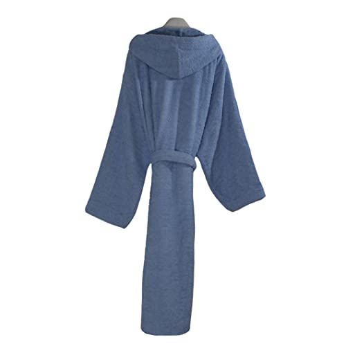 Galeone - Biancheria e Tessuti | Albornoz para hombre y mujer de rizo de puro algodón 100% bata lisa suave con capucha, azul claro