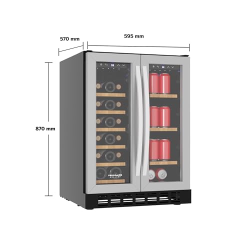 Frigidaire Gallery, 41 Cans AND 18 Bottle Side-by-side Dual Zone Built In Beverage Fridge - Stainless Steel - Wood Shelves, 23.4" Width, Built-in on Fridge.com
