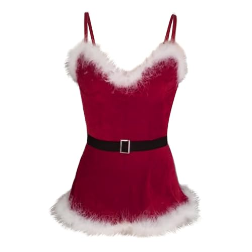 Lencería de Navidad sexy para mujer, camisón de Papá Noel con cinturón, vestido de Navidad, lencería comestible, rosso, XXL