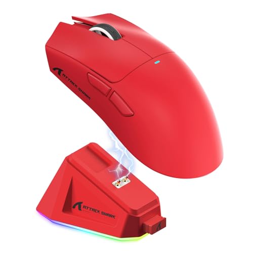 ATTACK SHARK X11 59g Lightweight Wireless Gaming Mouse with RGB Magnetic Charging Dock PixArt PAW3311 Tri-Mode-BT/2.4G Wireless/Wired Mouse 22000 DPI 5 Programmable Buttons for Pc/Mac(Red)