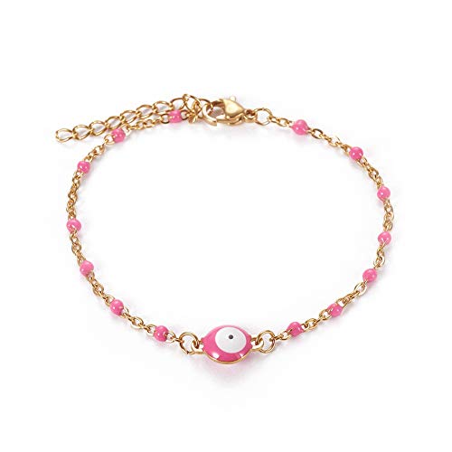 Image of LZD Stainless Steel Enamel Chain Bracelet Lobster Evil Eye Gold Adjustable 2mm A110