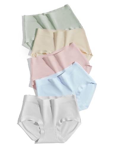 ARESUN Cotton Panties for Women Seamless Soft Bikini Plus Size Women's Underwear Hipster Underpants Full Coverage Briefs 5 Pack,Large