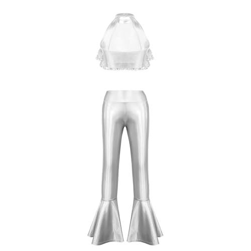 Disfraz infantil para niñas top corto y pantalón metálico miniatura 3