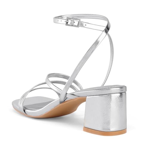 Image of Shoe'N Tale Strappy Heels for Women Low Chunky Block Heel Dress Shoes Square Open Toe Ankle Strap Heeled Sandals
