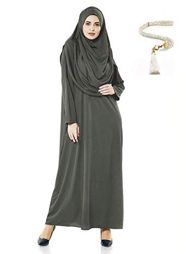 BAYKUL Muslim Dresses for Women,Abayas Prayer Islamic Clothes Burkas Long Dress Hijab Bonnet (Khaki, 2)