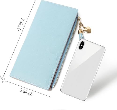 Ultra Slim Bifold Genuine Leather Wallet for Women Credit Card Holder with Coin Pocket 8 Card Slots Clutch Design (Blue)3