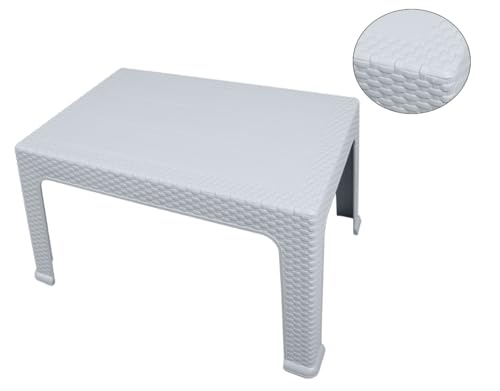 Modern and Sturdy Plastic Table with Aesthetic Woven Rattan Design Furniture for Indoor and Outdoor Use (Grey, Coffee Table)