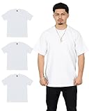 FB County Heavy Hard T-Shirt – 3 Pack 100% Thick Cotton Heavyweight T Shirts for Men & Women - True to Size Fit, Sturdy Starchy Finish - Durable Crew Neck with Reinforced Collar - White, Medium