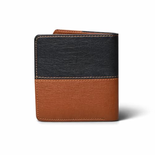 Image of VEMILIO Vegan Leather Wallet for Men & Women | 6 Card Slots | ID Window | Coin Pocket | 2 Hidden & 2 Currency Compartments | Durable Slim Bifold Purse (Dual Tone)