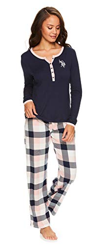 U.S. Polo Assn. Womens Casual Long Sleeve Shirt and Pajama Pants Sleep Sleepwear Set Dark Navy X-Large