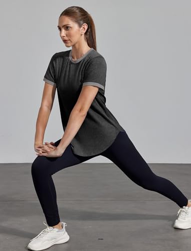 Image of Womens Workout Tops Summer Short Sleeve Shirts Athletic Color Block Gym Clothes Outfits Sun Protection UPF 50+ T Shirts