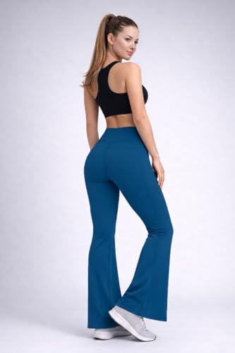 Image of Women's High Waist Bootcut Yoga Pants with Side Pockets | Flared Gym Leggings for Women | Stretchable Workout Bell Bottom Tights for Yoga, Gym, Running & Casual Wear Pack of 2
