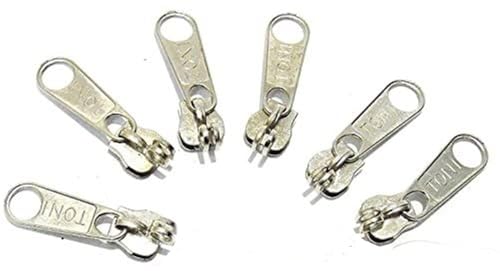 Image of On Blow Steel Zip Slide Runners Size: 5 (Pack of 10 Pieces) - Durable Metal Zipper Slider Fasteners & Replacement Pullers for Repairing Jackets, Coats, Backpacks, Bags, Jeans, and Clothing (Silver)