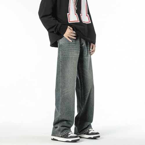 Jeans Pants Trousers Denim Spring and Autumn Retro Yellow Mud Washed Outdated Loose Micro Pull Men's3