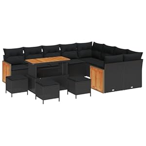 vidaXL Gartensofa-Set mit Kissen 13 pcs Schwarz, Moderne Garten- und Terrassensofas, langlebig, leicht, UV-beständig, vielseitige Möbel für draußen