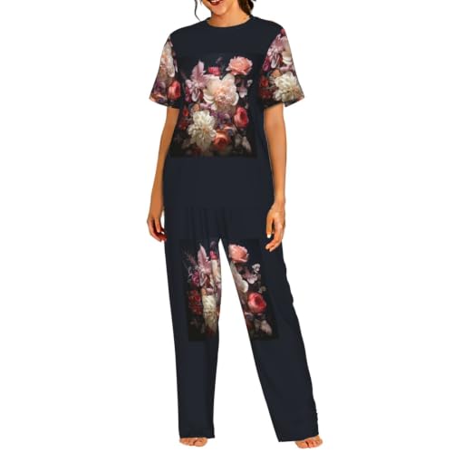 Pyjama court femme fleurs ensemble manches courtes confortable et doux