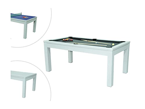 Vente-unique - Table Transformable Blanche - Billard & Ping-Pong - L182 x l102 x H80 cm - Henk