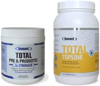 Ramard Total Prebiotic and Probiotic Equine Formula & Total Topline Powder Horse Supplements — Advanced Digestive Health Supplement — Build and Maintain Muscle Tissue During Recovery
