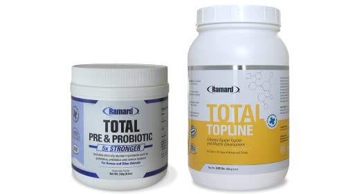 Ramard Total Prebiotic And Probiotic Equine Formula & Total Topline Powder Horse Supplements — Advanced Digestive Health Supplement — Build And Maintain Muscle Tissue During Recovery #TOP5