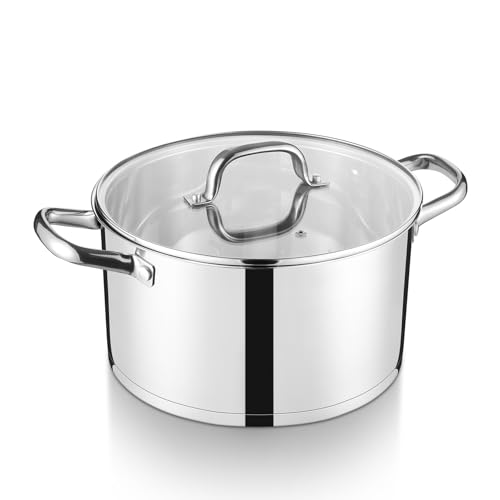 26cm Kochtopf Onader 3-Lagiger Boden Edelstahl Topf Induktion mit Glasdeckel 7 5L Groß Nudeltopf Suppentopf für alle Herdarten zum Kochen Gesund & Spülmaschinenfest