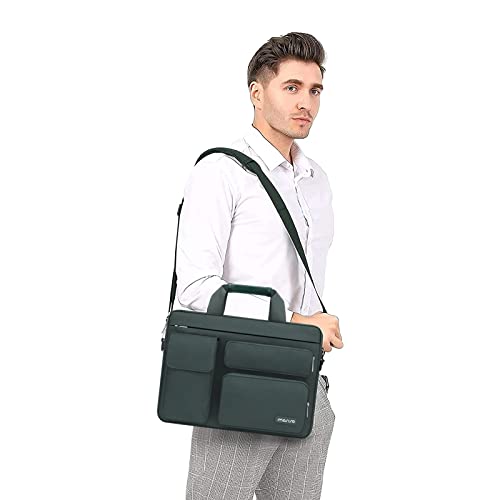 Image of MOSISO Laptop Bag 16 inch, 15-15.6 inch Computer Shoulder Bag Compatible with MacBook Pro 16 inch, HP, Dell, Lenovo, Notebook&2 Raised&1 Flapover&1 Horizontal Pocket&Handle&Belt, Emerald Green