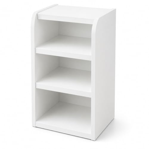 Image of White Bedside Table with 3 Open Shelves, 32 inch Height