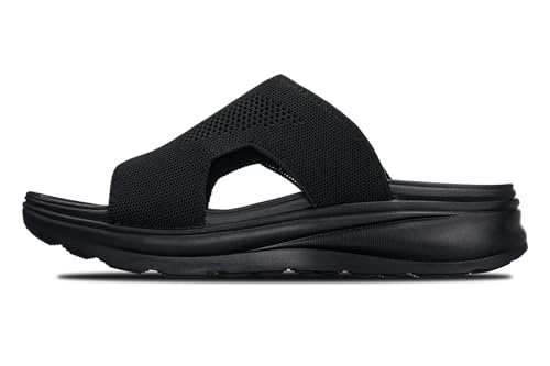 CALTO Men's Invisible Height Increasing Elevator Shoes - Black/Knitted Black Ultra Light-Weight Slip-on Comfort Sandals - 2 Inches Taller - X1657 - Size 10 D(M) US3